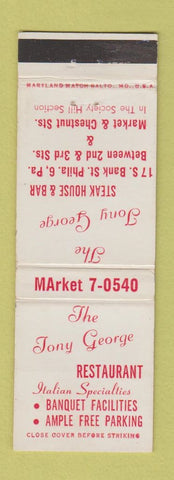 Matchbook Cover - Tony George Restaurant Italian