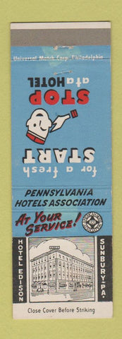 Matchbook Cover - Hotel Edison Sunbury PA