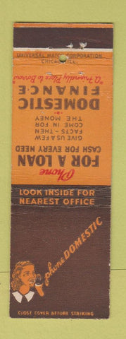 Matchbook Cover - Domestic Finance Loans Alexandria Rosslyn VA Silver Spring MD