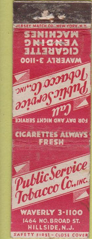 Matchbook Cover - Public Service Tobacco Hillside NJ Safety First WORN
