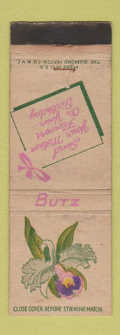 Matchbook Cover - Butz Flowers New Castle PA low phone # FTD WORN