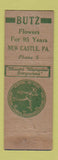 Matchbook Cover - Butz Flowers New Castle PA low phone # FTD WORN