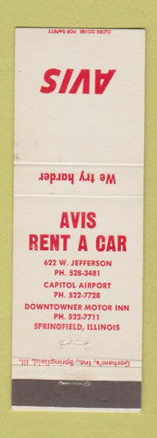 Matchbook Cover - Avis Car Rentals Springfield IL