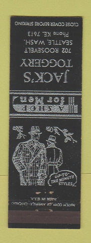 Matchbook Cover - Jack's Toggery Men's Clothes Seattle WA