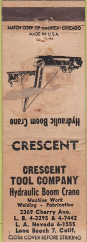 Matchbook Cover - Crescent Tool Co Boom Crane Long Beach CA POOR
