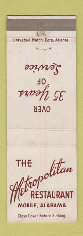 Matchbook Cover - Metropolitan Restaurant Mobile AL WORN