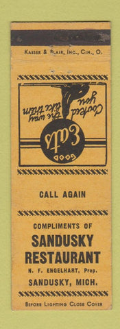 Matchbook Cover - Sandusky Restaurant MI NF Engelhart WEAR