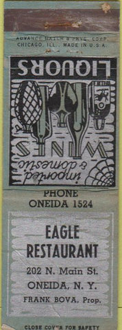 Matchbook Cover - Eagle Restaurant Oneida NY WORN Advance