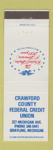 Matchbook Cover - Crawford County Federal Credit Union Grayling MI 1976