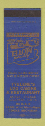Matchbook Cover - Tyelene's Log Cabins Restaurant Cooks MI