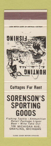 Matchbook Cover - Sorenson's Sporting Goods Grayling MI