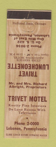 Matchbook Cover - Trivet Motel Lebanon PA restaurant