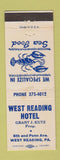 Matchbook Cover - West Reading Hotel PA Grant Kutz