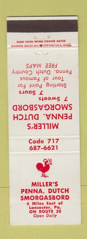 Matchbook Cover - Millers Penn Dutch Smorgasbord Lancaster PA