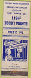 Matchbook Cover - Elmira Lodge NY Moose Club WORN