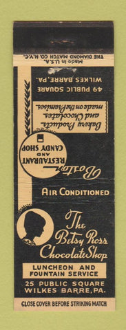 Matchbook Cover - Betsy Ross Chocolate Shop Wilkes Barre PA