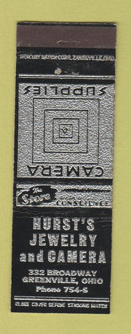 Matchbook Cover - Hurst's Jewelery and Camero Greenville OH