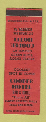 Matchbook Cover - Cooper Hotel Scranton PA RED WEAR