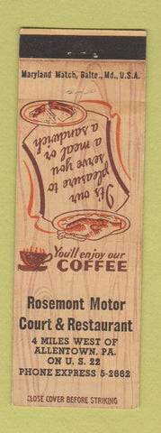 Matchbook Cover - Rosemont Motor Court Restaurant Allentown PA
