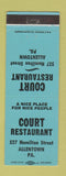 Matchbook Cover - Court Restaurant Allentown PA