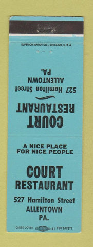 Matchbook Cover - Court Restaurant Allentown PA
