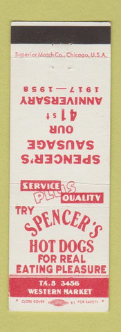 Matchbook Cover - Spencer's Hot Dogs 1958