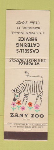 Matchbook Cover - Cassell's Catering Harrisburg PA Zany Zoo Zebra