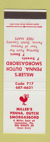 Matchbook Cover - Miller's Penn Dutch Smorgasbord Lancaster PA