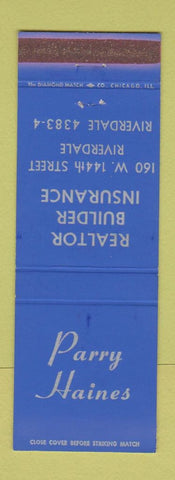 Matchbook Cover - Parry Haines Real Estate Insurance Riverdale