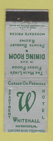 Matchbook Cover - Whitehall Hotel Haverford PA WORN