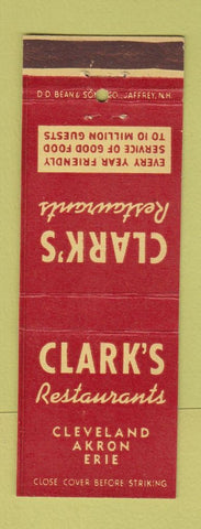 Matchbook Cover - Clark's Restaurant Cleveland Akron OH Erie