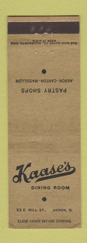 Matchbook Cover - Kaase's Restaurant Pastry Akron OH Canton Massillon