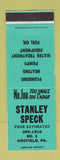 Matchbook Cover - Stanley Speck Plumbing Heating Orefield PA