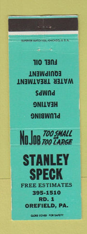 Matchbook Cover - Stanley Speck Plumbing Heating Orefield PA