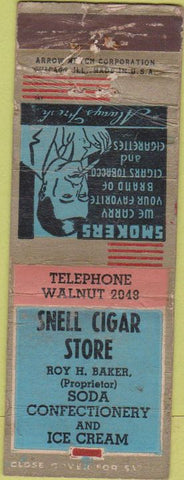 Matchbook Cover - Snell Cigar Store Arrow NO TOWN WORN