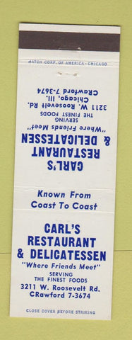 Matchbook Cover - Carl's Restaurant Deli Chicago IL