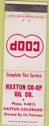 Matchbook Cover - Haxtun Co-op Oil Co CO WEAR