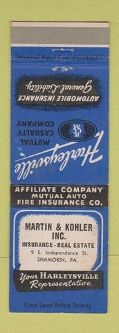 Matchbook Cover - Martin and Kohler Insurance Real Estate Shamokin PA