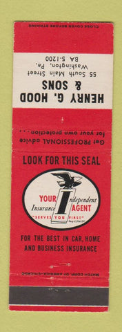 Matchbook Cover - Hery Hood Insurance Washington PA