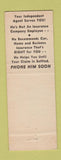Matchbook Cover - Hery Hood Insurance Washington PA