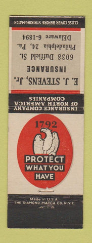 Matchbook Cover - EJ Stevens Insurance Philadelphia PA
