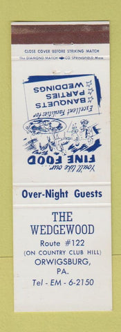 Matchbook Cover - The Wedgewood Restaurant Orwigsburg PA