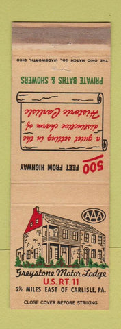 Matchbook Cover - Greystone Motor Lodge Carlisle PA