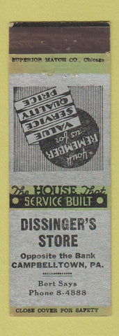 Matchbook Cover - Dissinger's Store Campbelltown PA