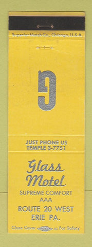Matchbook Cover - Glass Motel Erie PA YELLOW