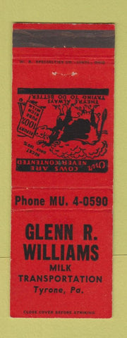 Matchbook Cover - Glen Williams Milk Transportation Tyrone PA