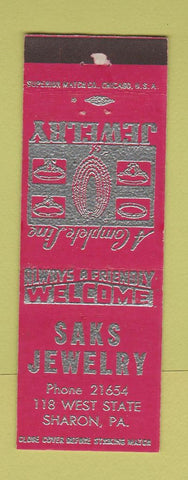 Matchbook Cover - Saks Jewelry Sharon PA WEAR
