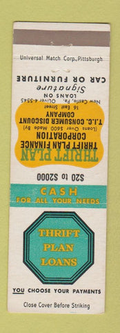 Matchbook Cover - Thrift Plan Loans New Castle PA
