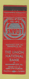 Matchbook Cover - Union National Bank Mahanoy City PA POOR BACK