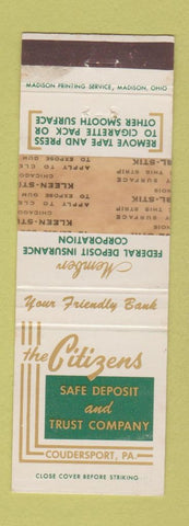 Matchbook Cover - Citizens Safe Deposit Trust Coudersport PA  WEAR